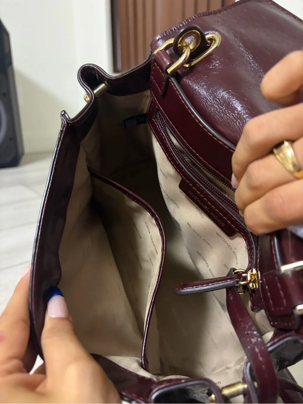 Michael Kors Wine Quilted Top-Handle Satchel - send me your offers !!
